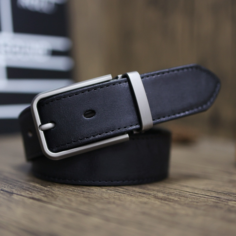 Handmade Top Layer Vintage Vegetable Tanned Pure Cowhide Pin Buckle Men's Workwear Pants Distressed Genuine Leather Belt_voghion.com