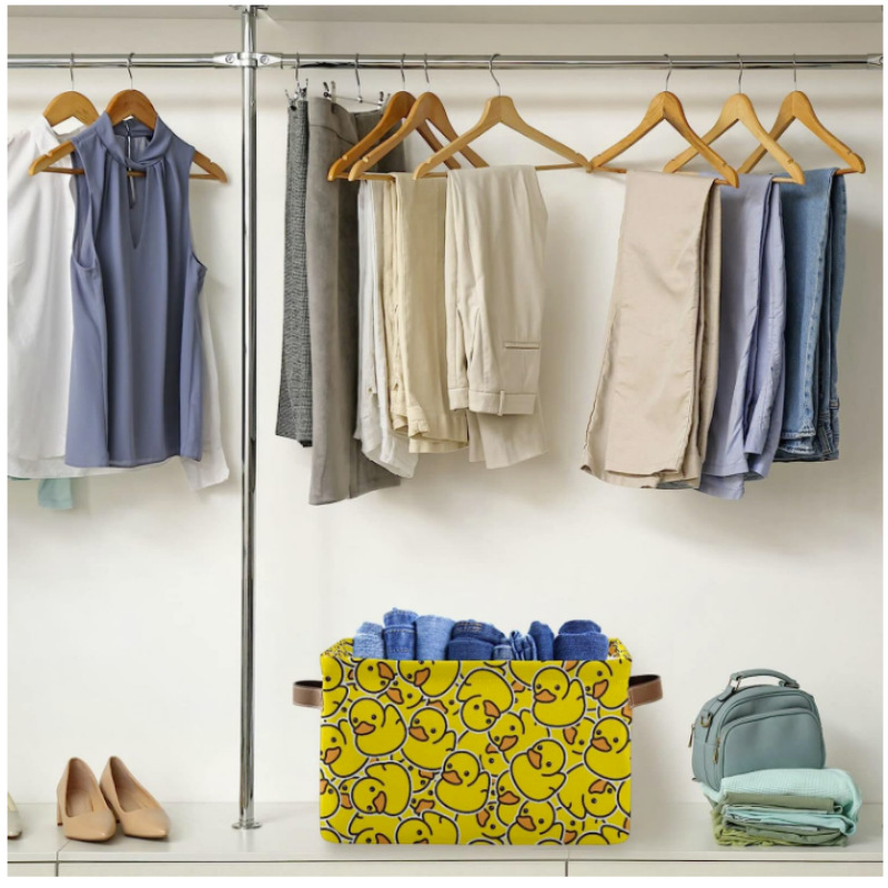 亚马逊卡通小黄鸭收纳盒卧室可折叠衣物玩具收纳防水大容量防尘