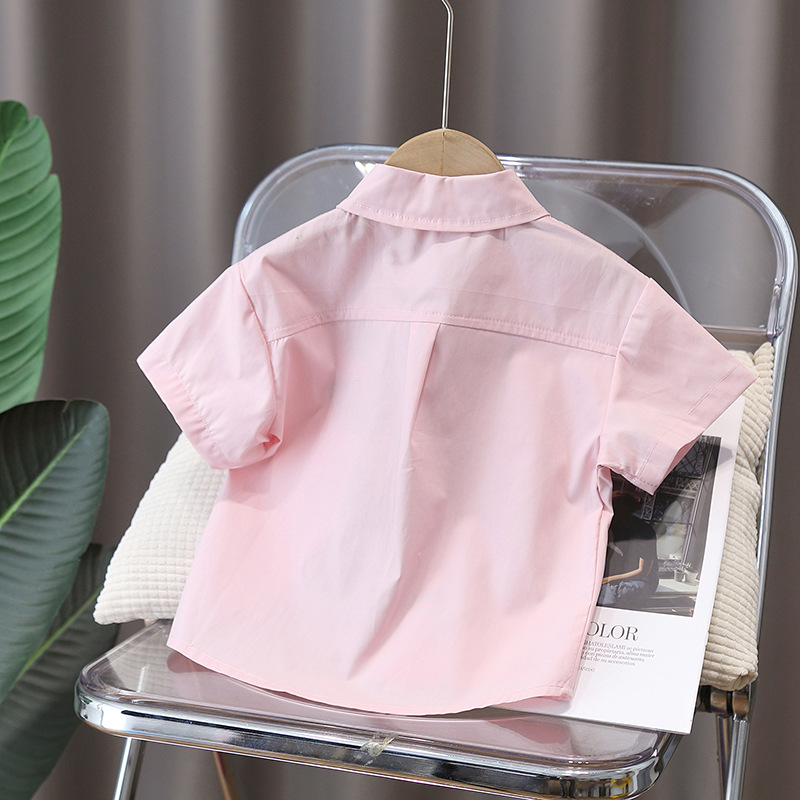 7273 Camisa rosa para niños 2025 nueva camisa de manga corta con estampado coreano para niños de verano