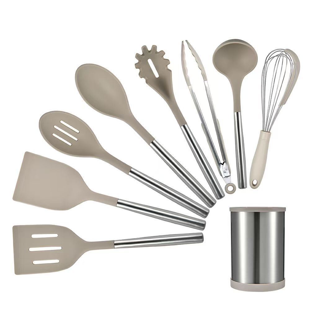 Comercio exterior venta caliente set de cocina de silicona 12 piezas set de silicona antiadherente set de barril de almacenamiento giratorio