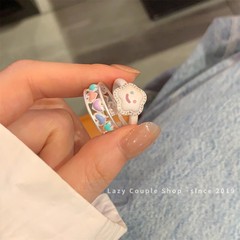 Macaron Colorful Heart Droplet Oil Ring for Women, Ins Cold Wind Unique Design Cloud Face Smile Stackable Ring