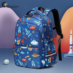 Cross-border new primary school student schoolbag male first, second and third grade spaceship rocket print backpack waterproof lightweight backpack