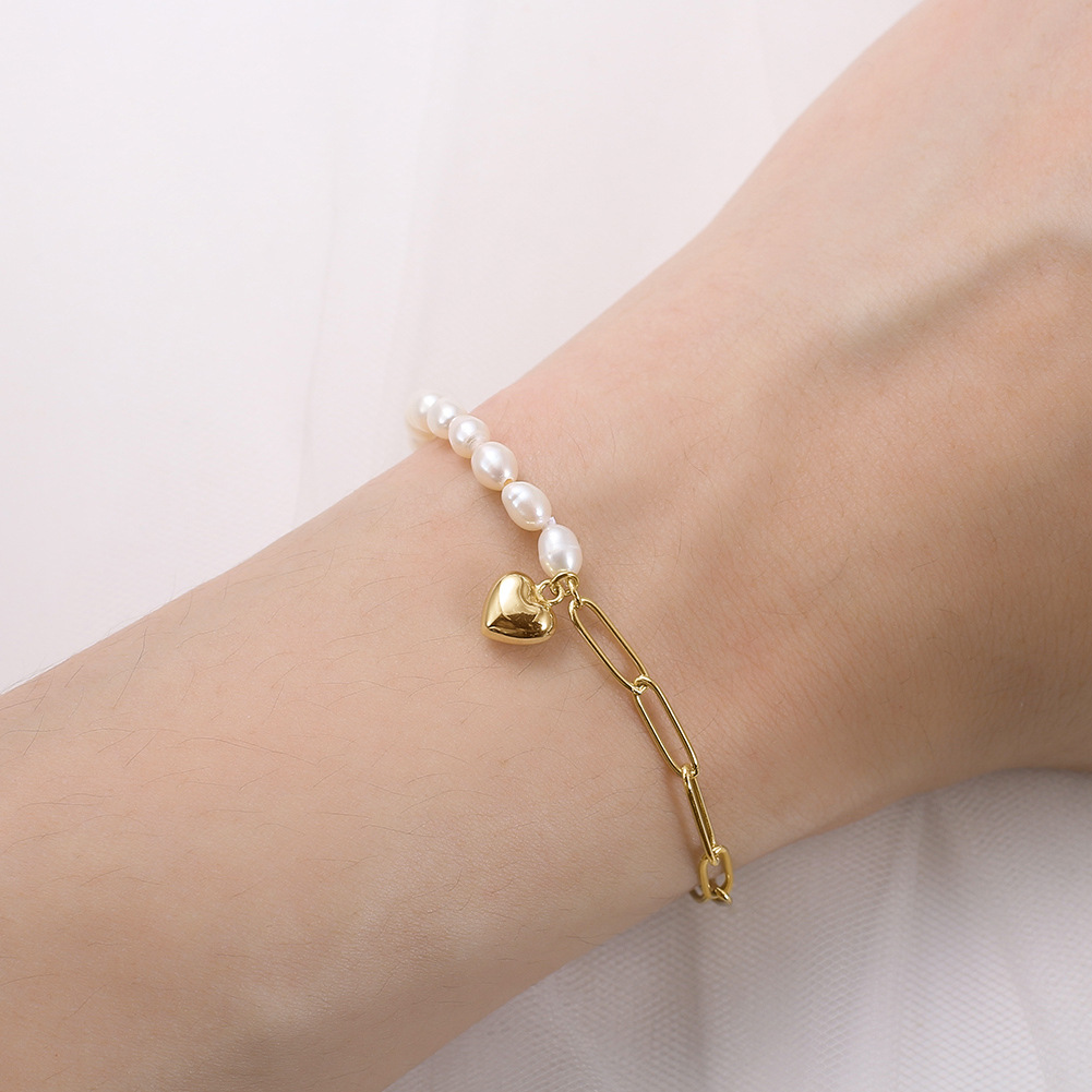925 Sterling Silver Pendant Material Freshwater Pearl, Chain Inlay Material Bracelets Classification 925 sterling silver Chain Material Freshwater Pearl Sterling Silver White Gold Plated Rhodium Plated Beaded Plating Heart Shape Freshwater Pearl Chain Bracelets