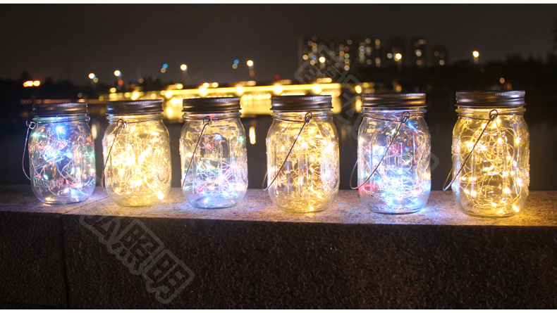 Lámpara solar para exterior/jardín, con efecto de grieta/botella/colgante/deseos, decoración creativa, lámpara de botella Mason navideña