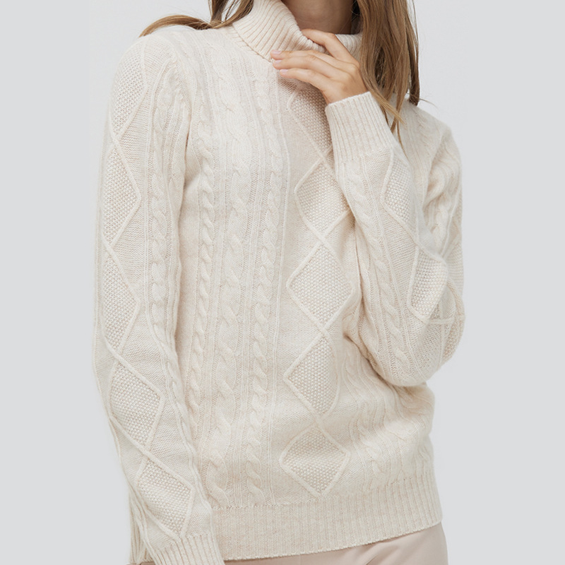 Suéter de lana para mujer, otoño e invierno, jersey de cuello alto, talla grande, grueso, sencillo y versátil, suéter con patrón trenzado, estilo británico.