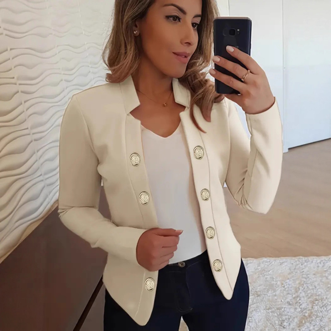 European American Style Slim Fit Suit Jacket Long Sleeved Button Down Coat Women's Outerwear 9801_voghion.com