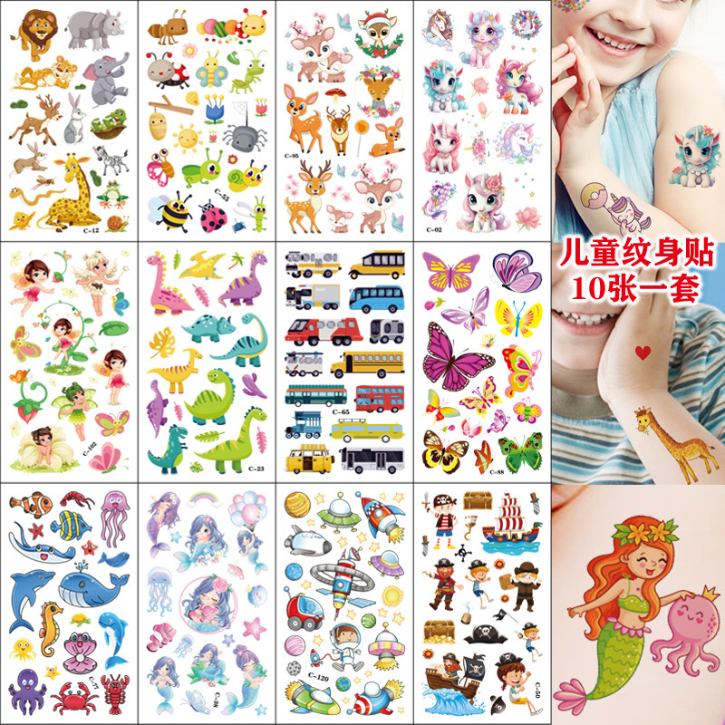 Cross-Border Children's Tattoo Stickers Cartoon Dinosaur Animal Mermaid Unicorn Disposable Water Transfer Birthday Party