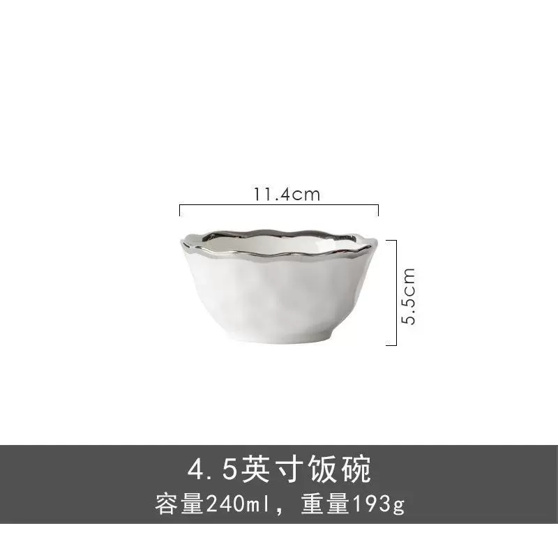Ceramic Tableware Set, Light Luxury Style, Silver Hammered Hammer-Edge, Multi-piece Soup & Dinner Service