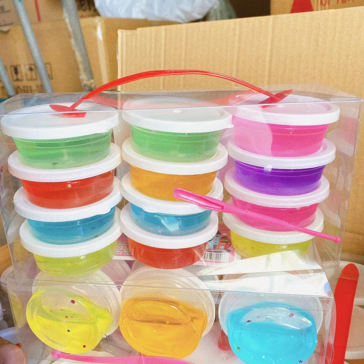 12 En Caja portátil traje cristal barro colorido color sólido cristal barro traje translúcido espuma pegamento en stock al por mayor