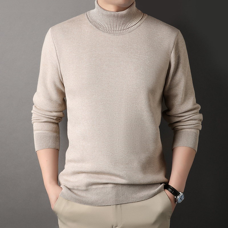 Black turtleneck sweater men's base coat sweater semi-turtleneck slim autumn and winter long sleeve solid color fashion 2024 new