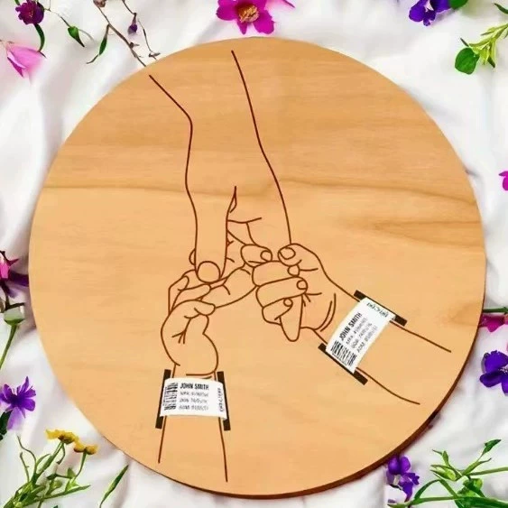 Деревянный браслет для новорожденного с гравировкой, бренд Amazon, памятный сувенир из древесной стружки