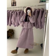 年冬季新款设计感两件套圆领韩系宽松棉服+半身裙套装女