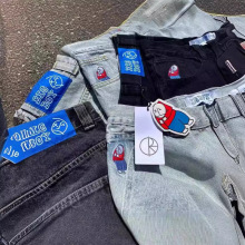 跨境电商大男孩牛仔裤新原宿嘻哈卡通图案宽松设计感牛仔裤男街头