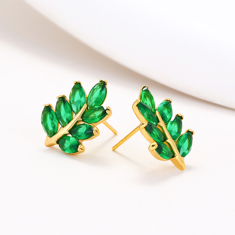 Pendientes de Hoja con Gemas Artificiales Coloridas de Xuping Jewelry para Mujer, Pendientes de Lujo Ligero y Modernos con Baño de Oro de 24K y Diseño de Espigas de Trigo