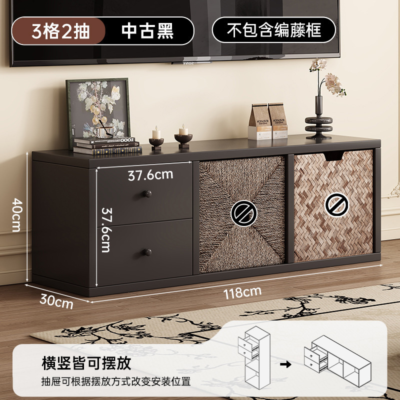 黑色柜子客厅置物柜落地靠墙书柜书架简易客厅置物架复古格子柜|undefined