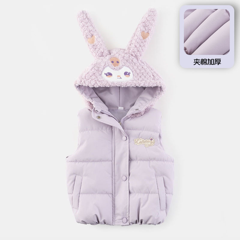Girls' winter cotton-padded vest, trendy and stylish, warm and thick princess-style hooded outerwear.