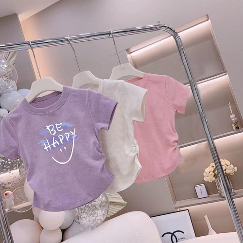 Korean style trendy summer clothes for girls children's letters short-sleeved T-shirts for 2025 summer mid-large children's fashionable tops