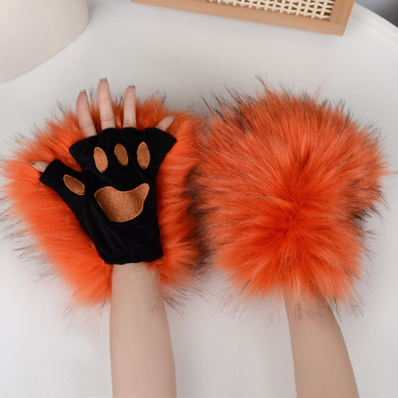 ​Handschuhe aus Kunstpelz mit Tierpfoten – Halloween-Cosplay-Kostümzubehör, warme, winddichte, fingerlose Handschuhe für Damen und Herren​_voghion.com
