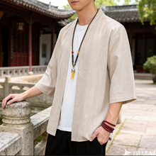 古风秋季改良汉服男女年轻款时尚纯色亚麻外套汉服男宽松棉麻开衫