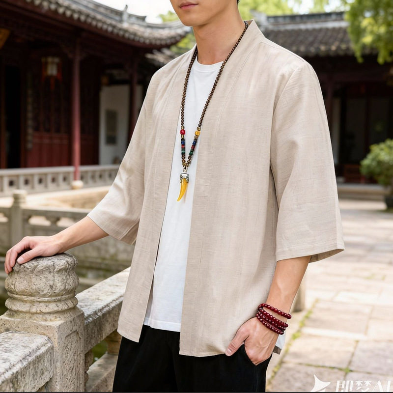 Antique Autumn Improved Hanfu Men's and Women's Young Fashionable Solid Color Linen Jacket Hanfu Men's Loose Cotton and Linen Cardigan Antique Autumn Improved Hanfu Men's and Women's Young Fashionable Solid Color Linen Jacket Hanfu Men's Loose Cotton and Linen Cardigan