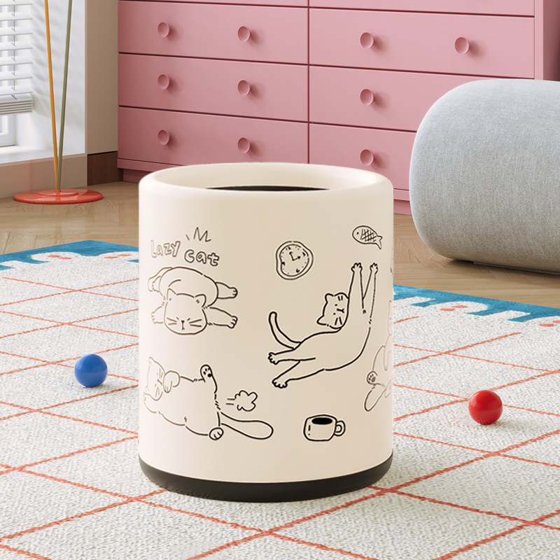 Creative Trash Can for Home Use, High Aesthetic Value for Living Room, Kitchen, Bathroom, Bedroom, Ins Style, Light Luxury Cream Style Storage Bin