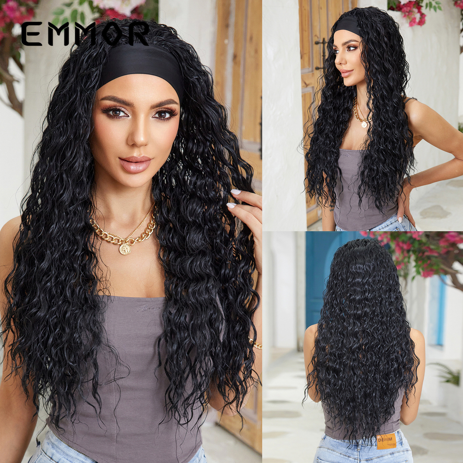 Peluca de estilo europeo y americano transfronterizo para mujer, cinta para el cabello gris, rizado latinoamericano, cabello largo y rizado, elegante, esponjoso y blanco, cubierta para el cabello completo, wigs