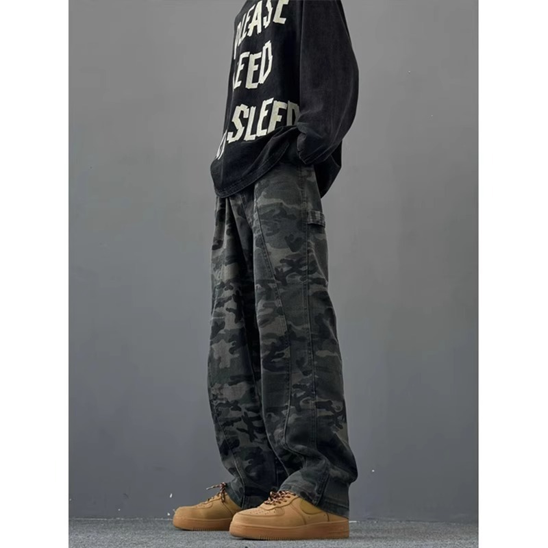 American Camouflage Jeans Men's Retro High Street Workwear Design Spring and Autumn New Sports Casual Straight Trousers American Camouflage Jeans Men's Retro High Street Workwear Design Spring and Autumn New Sports Casual Straight Trousers