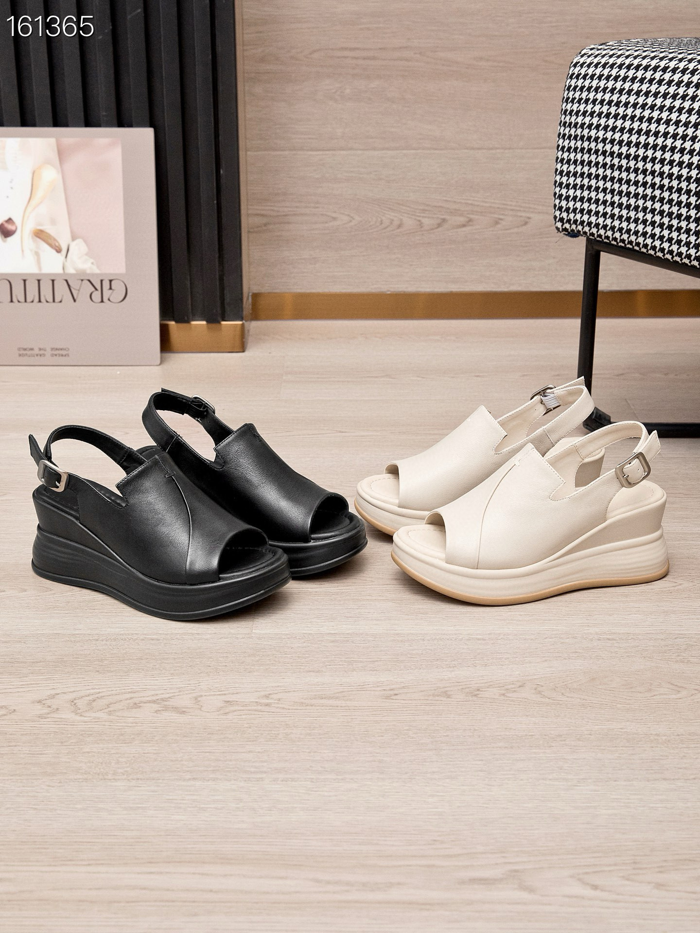 Sandal cao gót nữ đế xuồng da thật hở ngón mới xuân hè 2025 — Màu đen, Màu trắng be chi tiết 9