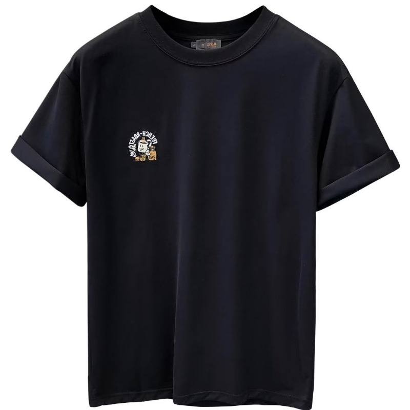 American latte coffee cup embroidery trdy brand round neck white short m's summer half sleeved T-shirt clothes for_voghion.com