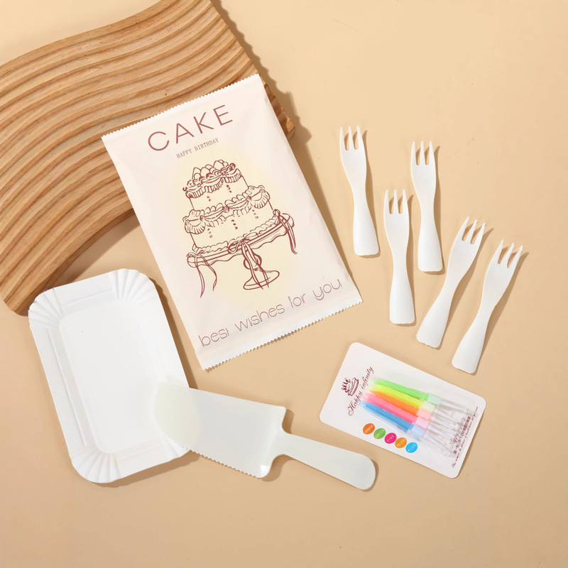Baking Dessert Cake Tableware Set Cake Knife Fork Spoon Candle Set Disposable Cake Knife Fork Plate Set Combination Baking Dessert Cake Tableware Set Cake Knife Fork Spoon Candle Set Disposable Cake Knife Fork Plate Set Combination