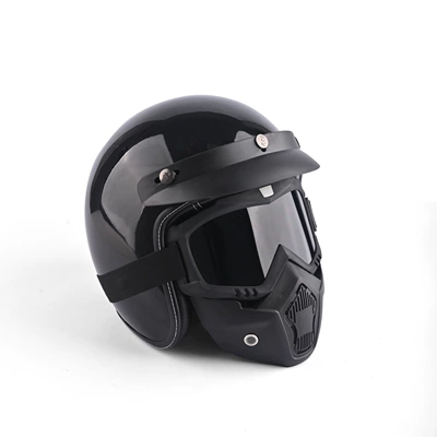 Motorcycles, Electric Vehicles, Unisex, All-Season – Motosiklet kaskı (dəbilqə) - bright-black-mask-free-w-brown-mirror-hat-brim-face-towel-s