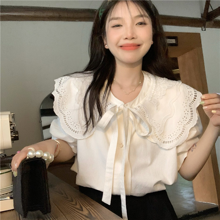 French White Doll Collar Puff Sleeve Shirt Women's Spring and Summer New Design Sense Niche Shirt Sweet Girl Top