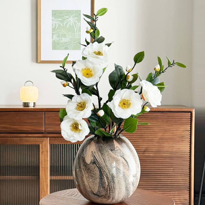 새로운 중국 선 시뮬레이션 꽃 동백 3 동백 실크 꽃 꽃 꽃 꽃 가짜 꽃 결혼식 장식 사진 소품