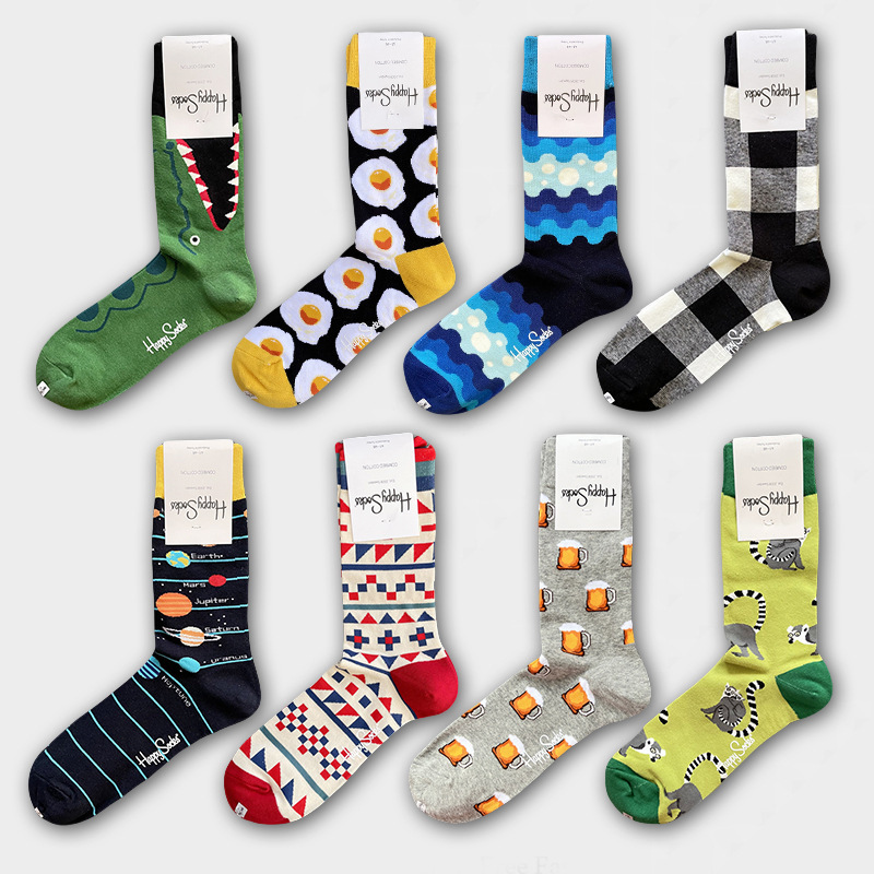 Happysocks Men's Mid-Calf Socks, Combed Cotton, Sweat-Absorbent, Odor-Resistant, Breathable, Swedish Trendy Socks, Colorful Thin Style