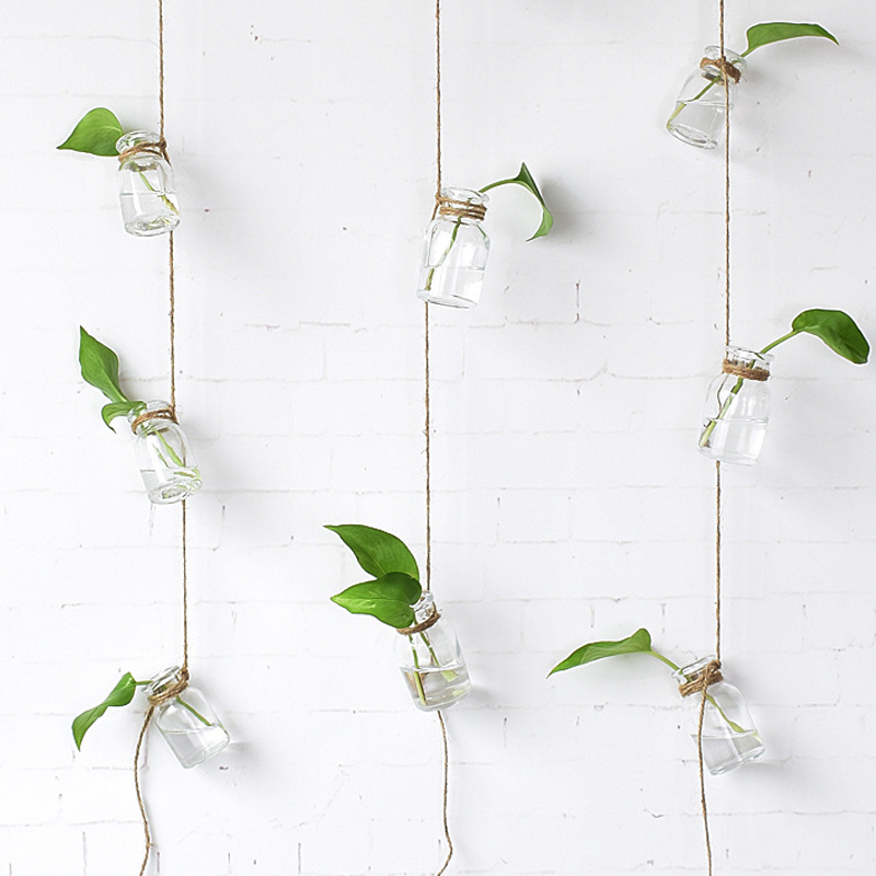 玻璃小吊瓶透明迷你水培绿萝麻绳吊挂小号玻璃瓶创意家居装饰挂件