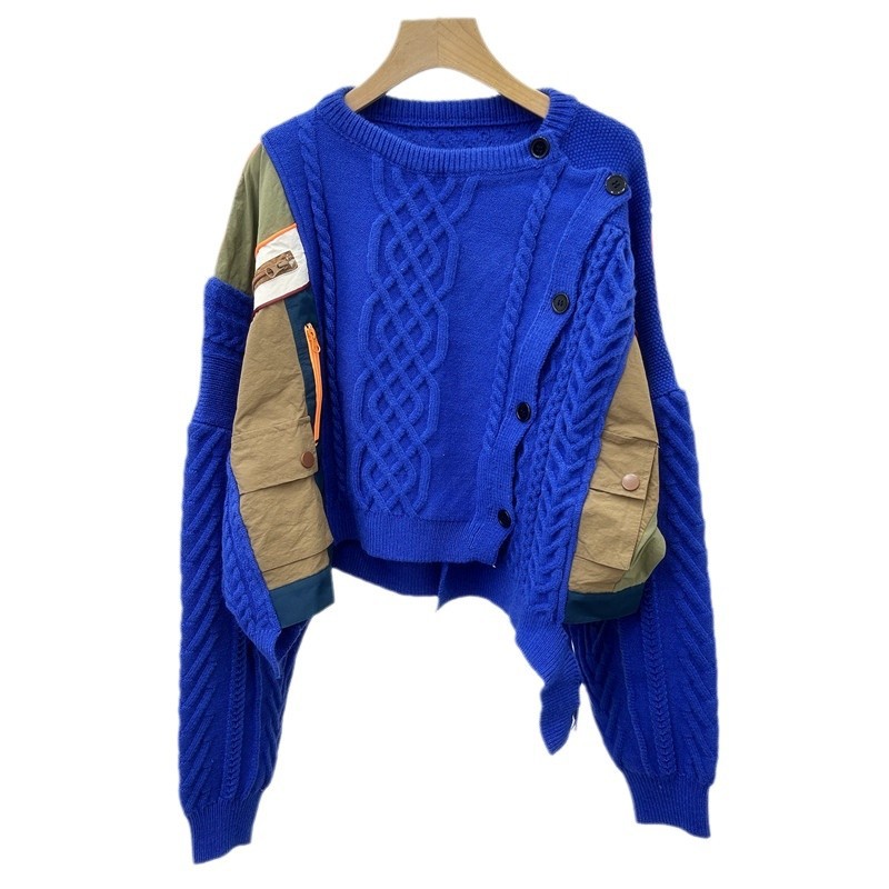 2024 invierno nuevo estilo coreano blando camisa de tela superior superior sensación de alta calidad super hermosa moda universal empalme suéter de color contrastante image 5