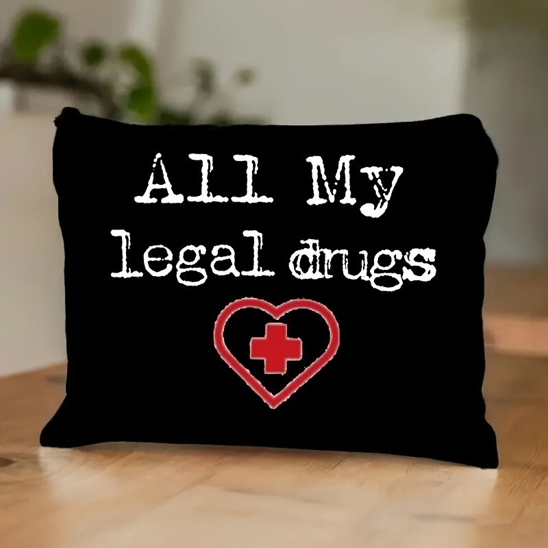 Black Printed Medicine Bag | Humorous Travel Accessory Bag, Compact First Aid Kit and Cosmetic Bag, Multifunctional Medicine Bag. Black Printed Medicine Bag | Humorous Travel Accessory Bag, Compact First Aid Kit and Cosmetic Bag, Multifunctional Medicine Bag.