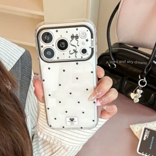 黑色波点适用苹果17promax手机壳18透明蝴蝶结iphone16气质15高级