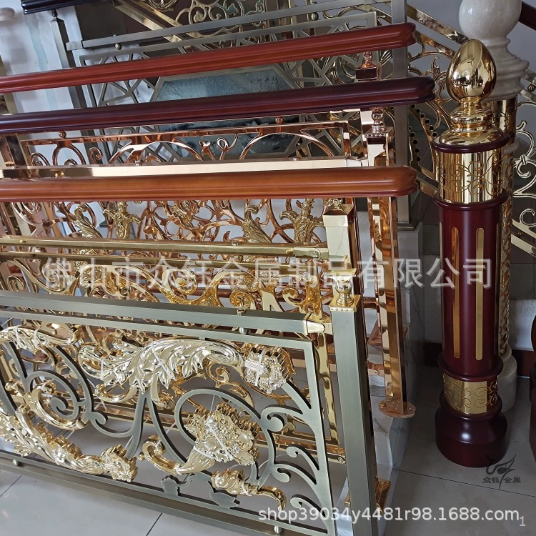 Европейский домашний перила для лестницы из K-золота, резные позолоченные классические изогнутые винтовые перила для лестницы, художественная лестница специальной формы