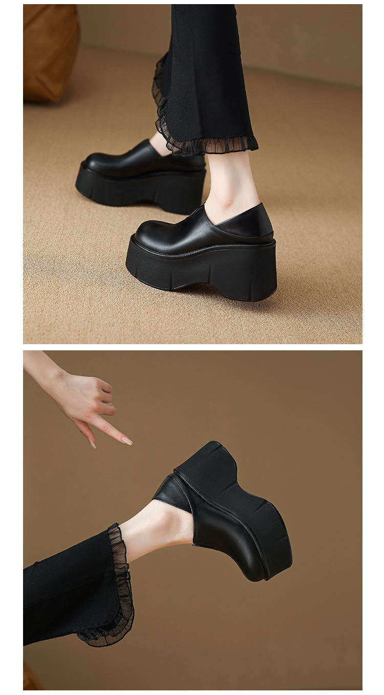 Giày loafer nữ đế xuồng platform da bò cao cấp gót 9 cm — màu đen, màu trắng ngà chi tiết 6