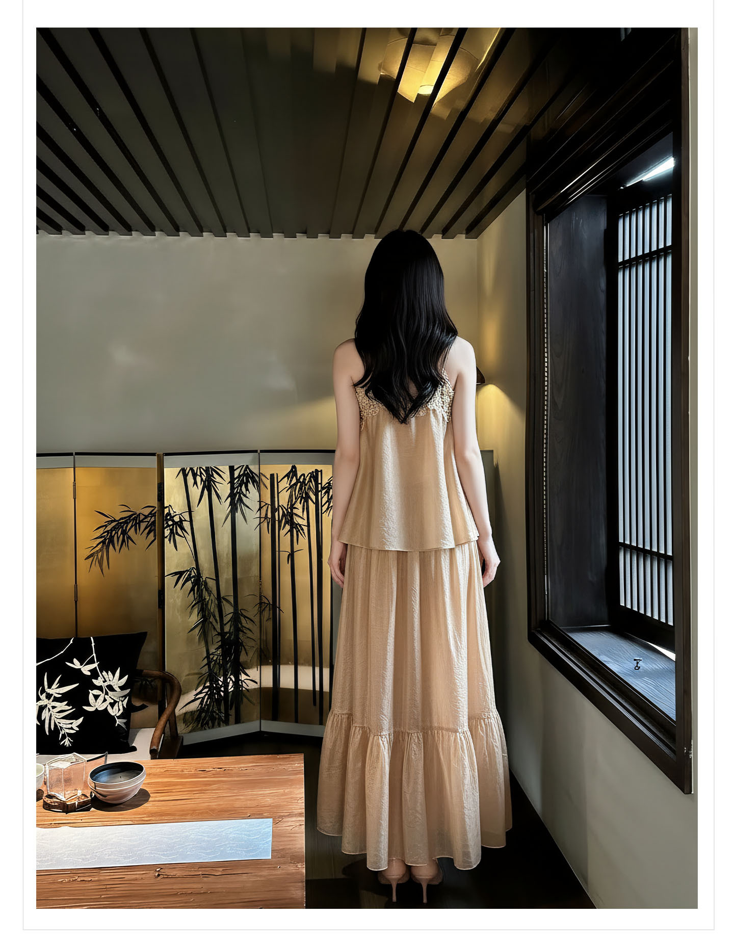 Bộ váy đầm maxi nữ thắt eo phong cách tân cổ điển Trung Hoa sang trọng — nửa váy, Trang chủ chi tiết 13