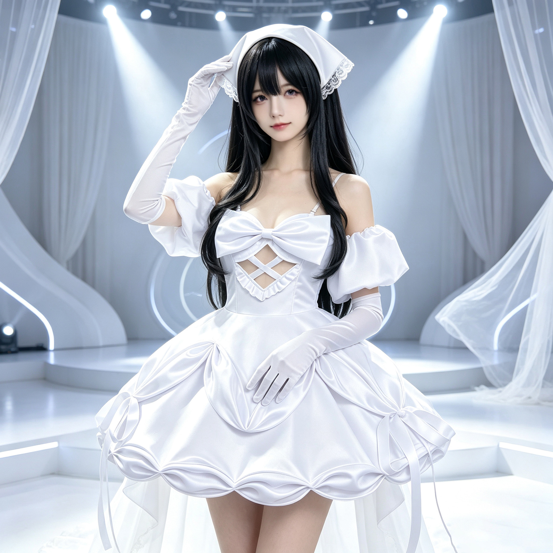 Vampire stage cosplay costume, Alien stage Sua Xiu Ya anime-style one-shoulder pure white puffy skirt, 2D style