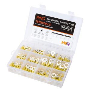 Hks 100Pcs Heat Shrink Ring Terminals - Yellow 12-10 Awg - Tinned Red Copper 1.0mm 4