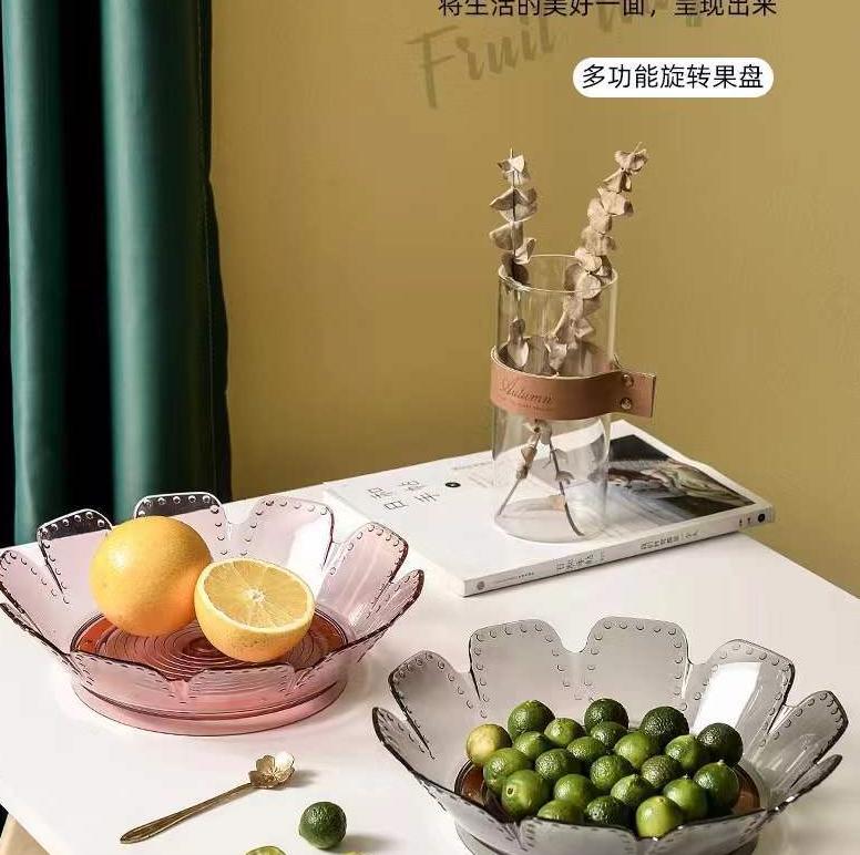 Spot Zhuojia 0696 Rotating Fruit Tray Creative Home Plastic Snack Tray Fruit Storage Tray Convenient and Rotatable