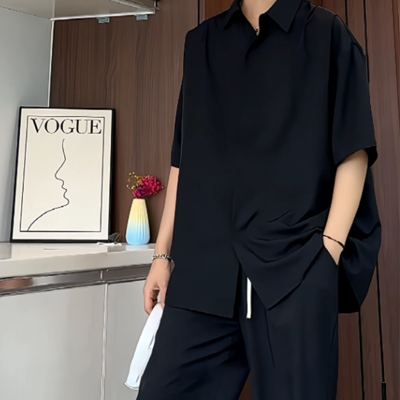 2024 Summer New Style Thin Ice Silk Short-sleeved Shirt Men's Simple Solid Color plus size Casual Short-sleeved Trendy Shirt