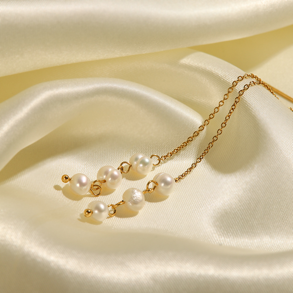 Fashion Geometric Stainless Steel Plating Artificial Pearls Ear line 1 Pair