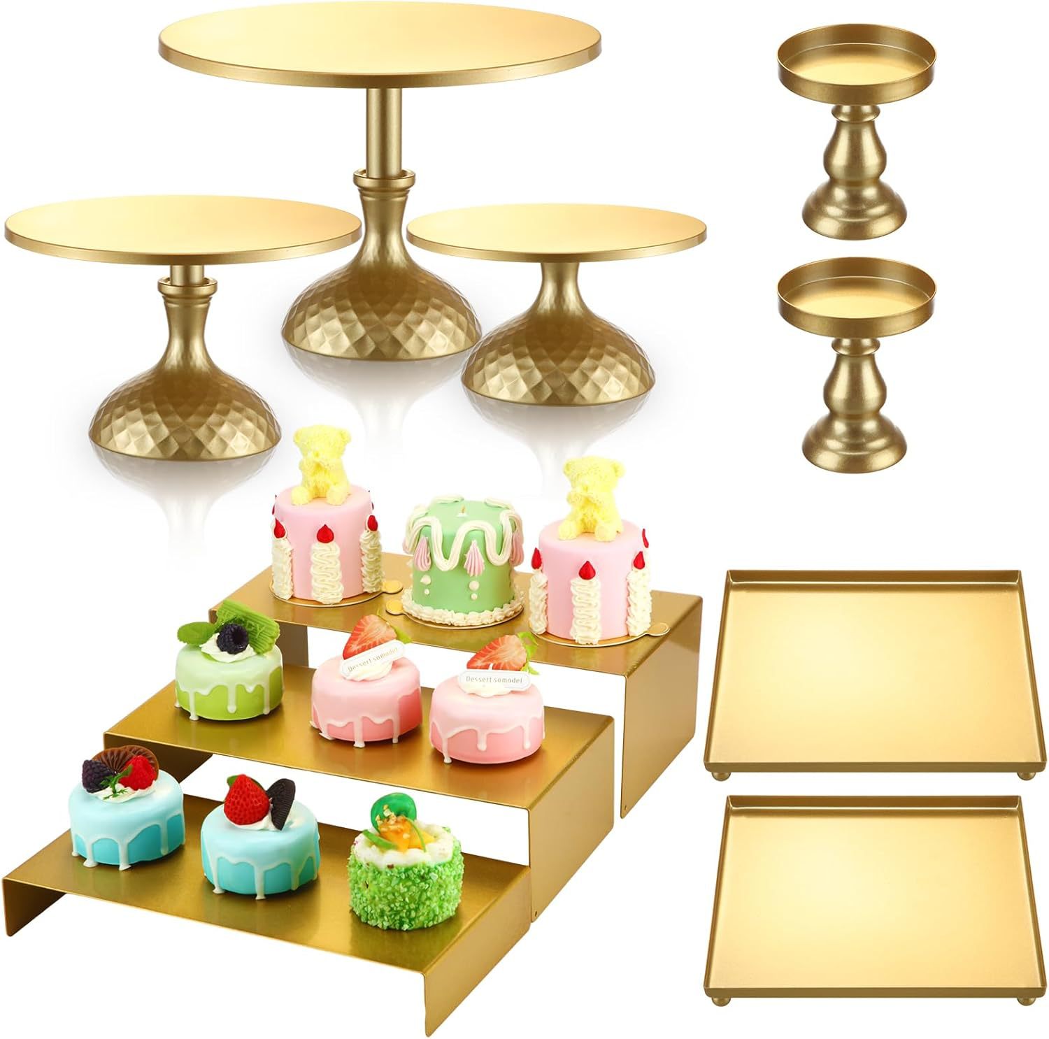 Estante de pastel dorado, tabla de postre de metal mostrando conjunto de estantes de cupcake en capas, bandeja de frutas de caramelo decorativa image 7