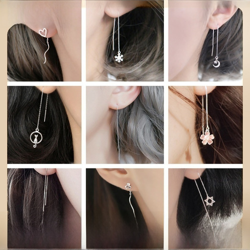 Pure silver earrings with a refined Korean style, versatile and fashionable, individualistic flowing fringe long drop earrings, stylish.