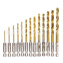 六角柄镀钛麻花钻 16PC、13PC带收纳条 风批麻花钻头 6.35mm柄