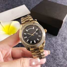 冰糖系列劳家金色黑面男表双历功能钢带商务奢华腕表厂家批发石英